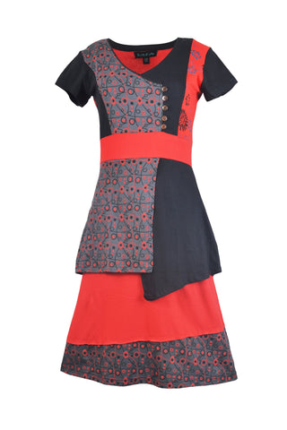 Short Sleeve Dress With Patches & Prints. (No Refund/ No Exchange) - craze-trade-limited
