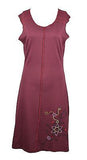 Ladies Sleeveless Cotton Dress with Flower Embroidery. - TATTOPANI