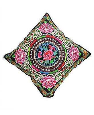 Cushion Cover with floral embroidery 45 x 45 cm - BERMONI - CH-CUS-W-ZZ-10 - craze-trade-limited