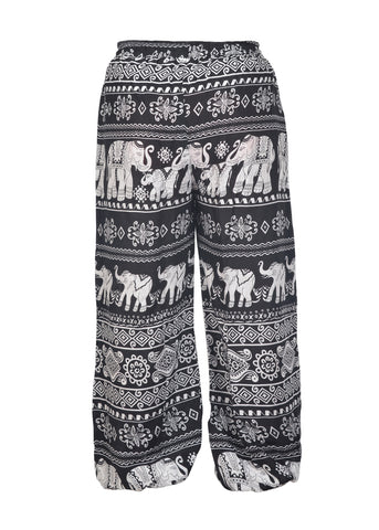 Women's Smocked Waist Elephant Print Harem Trousers. - craze-trade-limited