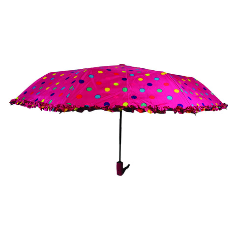 Automatic Pink  Umbrella with Colorful Polka Dot Pattern - craze-trade-limited