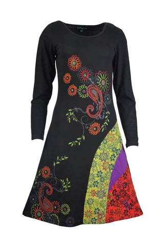 Full Sleeve Dress With Floral Print & Embroidery