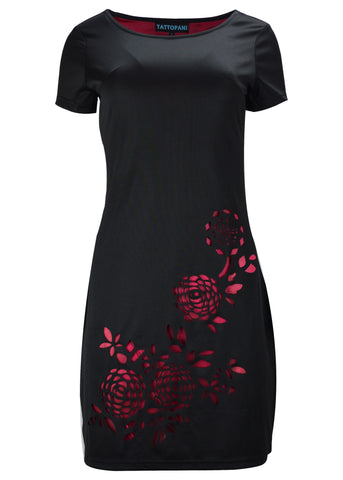 Short Sleeved Dress With Flower Pattern Print. - TATTOPANI
