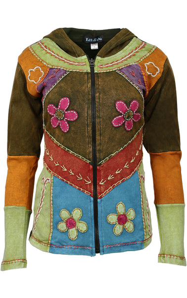 ladies-multicoloured-cotton-jacket-with-hood-and-side-pocket-chhirbire | Übergangsjacken