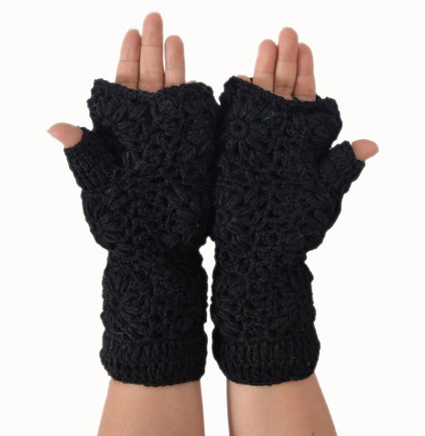 Black Fingerless Woolen Gloves Mitten Hand Warmer- GLOVE100BLK - craze-trade-limited