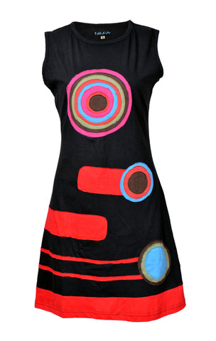 Ladies Sleeveless Dress With Circle Patch Design. - TATTOPANI