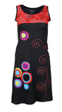 Spiral Embroidery & Circle Patch Sleeveless Dress. - craze-trade-limited