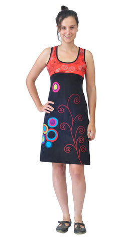 Spiral Embroidery & Circle Patch Sleeveless Dress. - craze-trade-limited