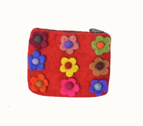 Felt Red With Flower Attached Coin Purse. - craze-trade-limited