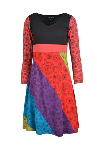 Long Sleeve Multicolored Print Evening Dress