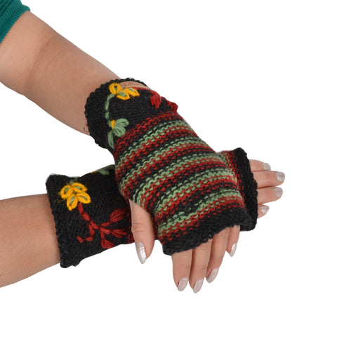 Women's woolen hand warmer fleece lined floral embroidery winter handwarmers - craze-trade-limited