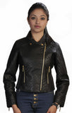 Ladies Black Faux Leather Quilted Zip Up Ladies Jacket - TATTOPANI