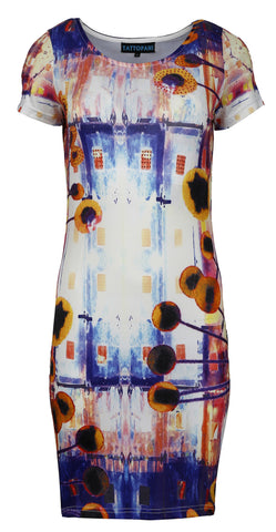 Colorful Abstract Print & Rhinestones Patch Dress. - craze-trade-limited