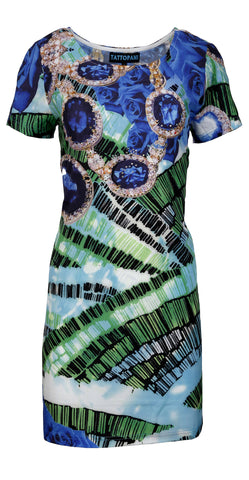 Abstract Pattern Print & Rhinestones Patch Dress. - craze-trade-limited