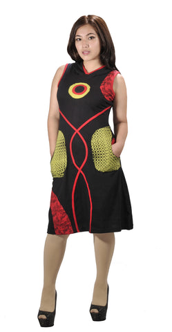 Sleeveless Dress With Hood & Patch Design (No Refund/ No Exchange) - craze-trade-limited