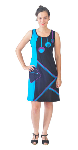 Front Zip Sleeveless Dress With Piping and Patches. - TATTOPANI