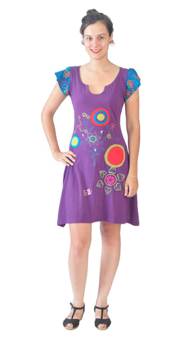 Multicolored Embroidery & Patch Purple Dress. - TATTOPANI