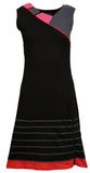 Sleeveless V-Neck Dress With Colorful Print & Patch. - craze-trade-limited