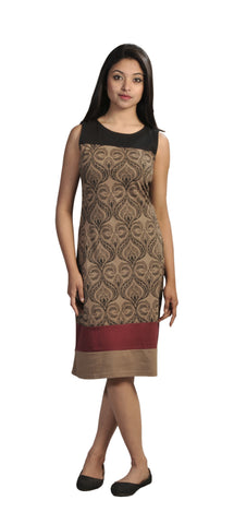 Damask Pattern Print Designed Sleeveless Dress. - craze-trade-limited