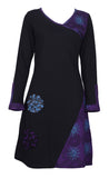 V-Neck Long Sleeved Dress With Side Flower Embroidery. - craze-trade-limited