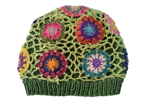 Green Cotton Thread crocheted beanie hat- TC-HAT-100GRN - craze-trade-limited