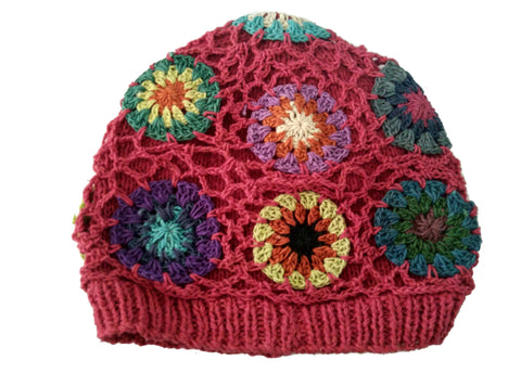 Pink Cotton Thread crocheted beanie hat- TC-HAT-100PNK - TATTOPANI