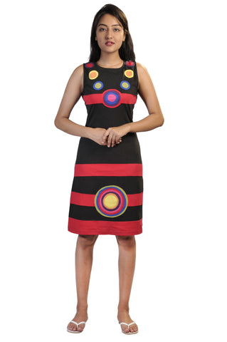 Multicolored Sleeveless Dress With Patch Design. (No Refund/ No Exchange)