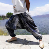 Women Boho Harem Pants Loose Oversized Cotton Linen Streetwear Hip Hop Dance Trousers Ethnic Print Hippie Pants