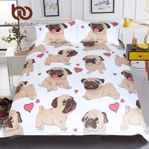 BeddingOutlet Hippie Pug Bedding Set Queen Size Animal Cartoon Bed Set for Kids Cute Bulldog Print Duvet Cover Home Bedclothes - craze-trade-limited