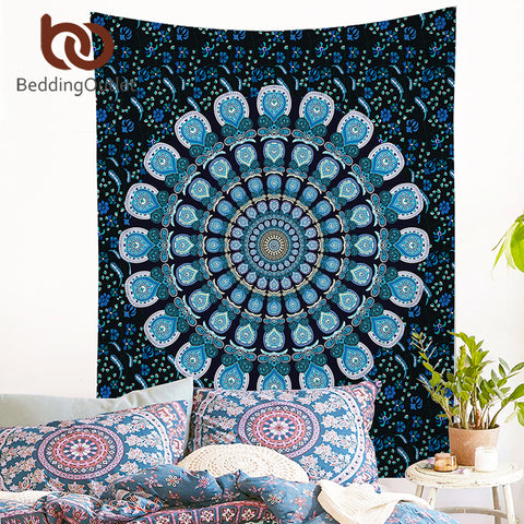 BeddingOutlet Peacock Tapestry Blue Home Textiles Indian Mandala Tapestry Wall Hanging Bohemian Bedspread Hippie Sheet - craze-trade-limited