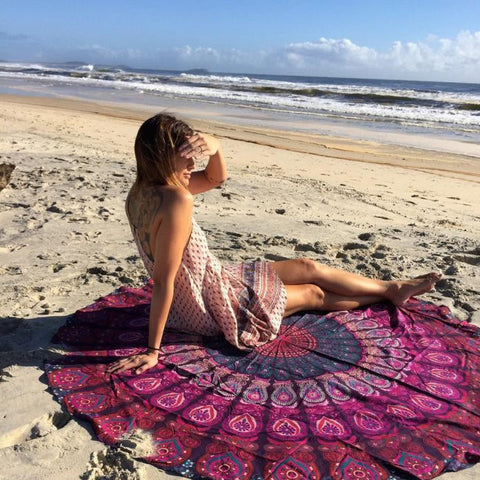 Round Hippie Tapestry Beach Throw Roundie Mandala Towel Yoga Mat Bohemian - craze-trade-limited